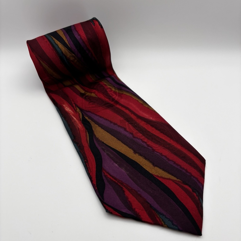 Bugatti Silk Tie Red Multicolor Abstract Wave Pattern Mens Standard Italy